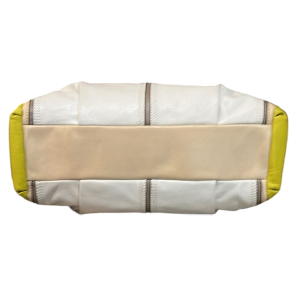 COACH EUC Madison Colorblock Kara Carryall beige/lime Leather Excellent LIKE new - Picture 6 of 11